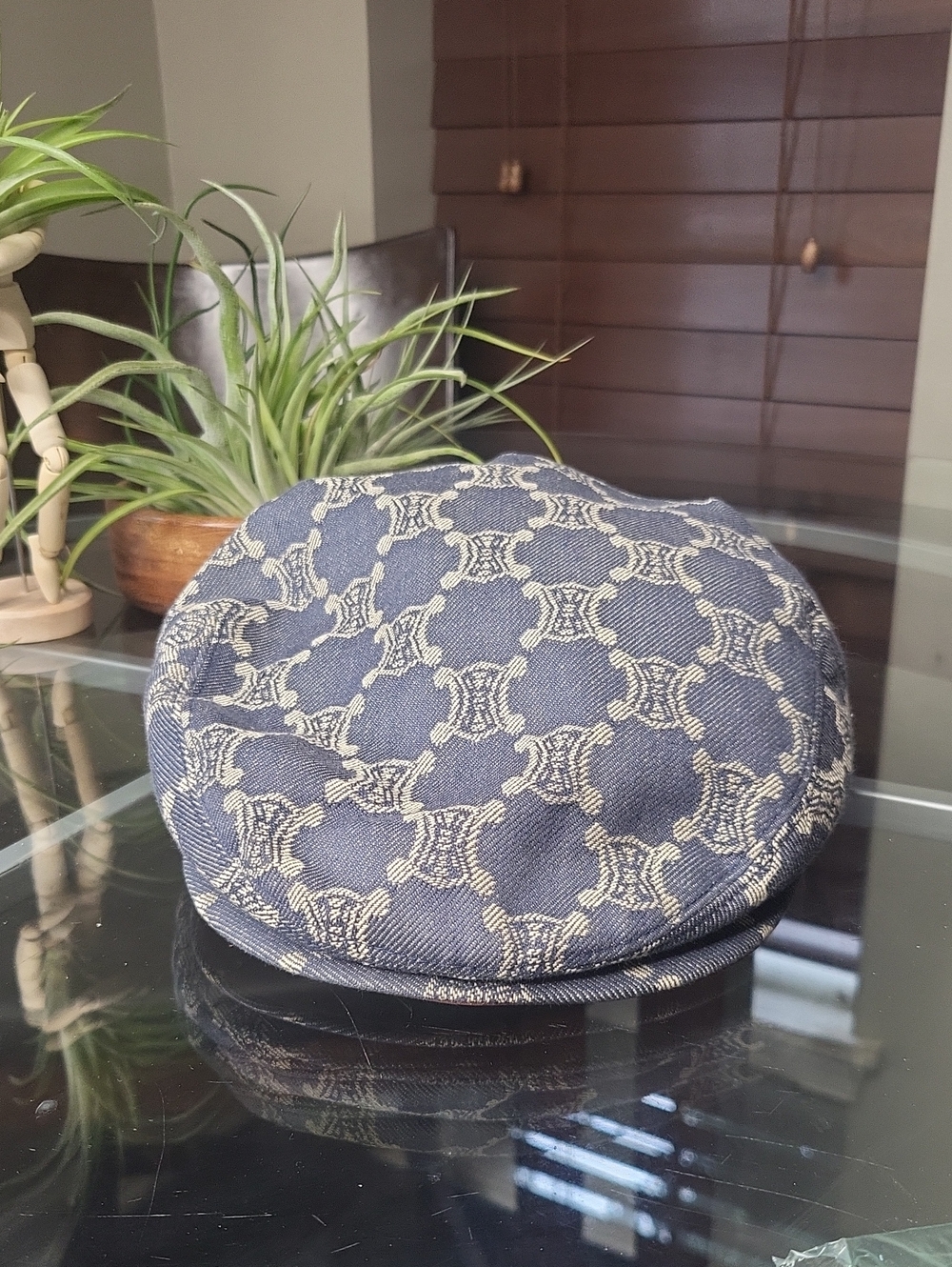Celine Navy and Cream Monogram Baker Boy Cap